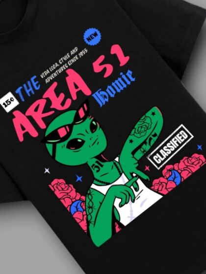 Area 51 Printed Oversized Half Sleeve T-shirt for Women