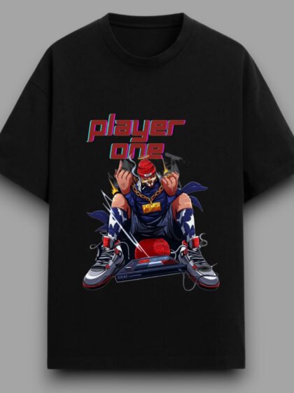 Player One Printed Oversized Half Sleeve T-shirt for Men