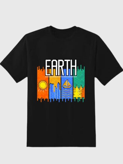 Earth Print Half Sleeve Black T-shirt for Men