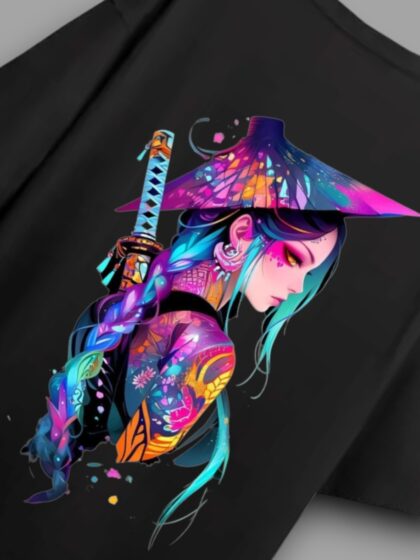 Samurai Beauty Printed Oversized Half Sleeve T-shirt for Women