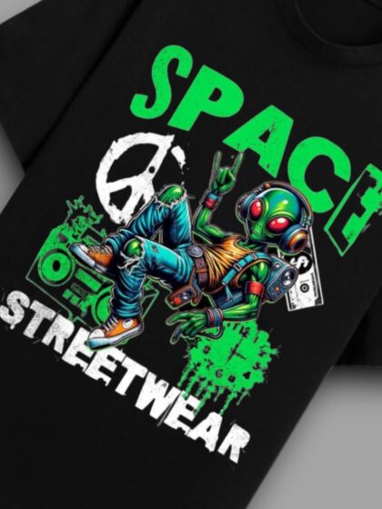 Space Streetwear Printed Oversized Half Sleeve T-shirt for Women