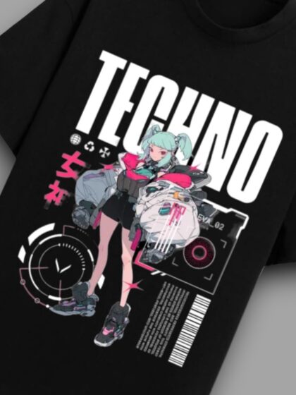 Techno Printed Oversized Half Sleeve T-shirt for Women