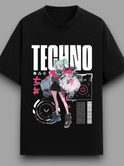 Techno Printed Oversized Half Sleeve T-shirt for Women