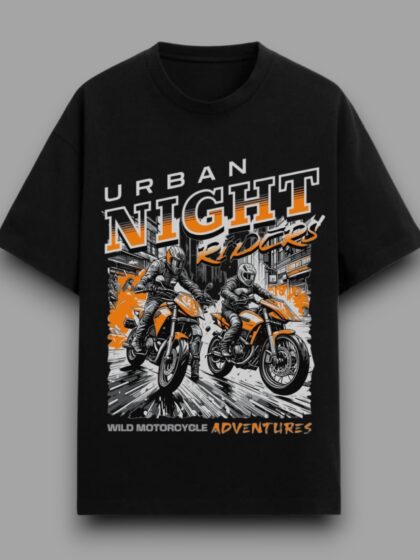 Urban Night Rider Printed Oversized Half Sleeve T-shirt for Men